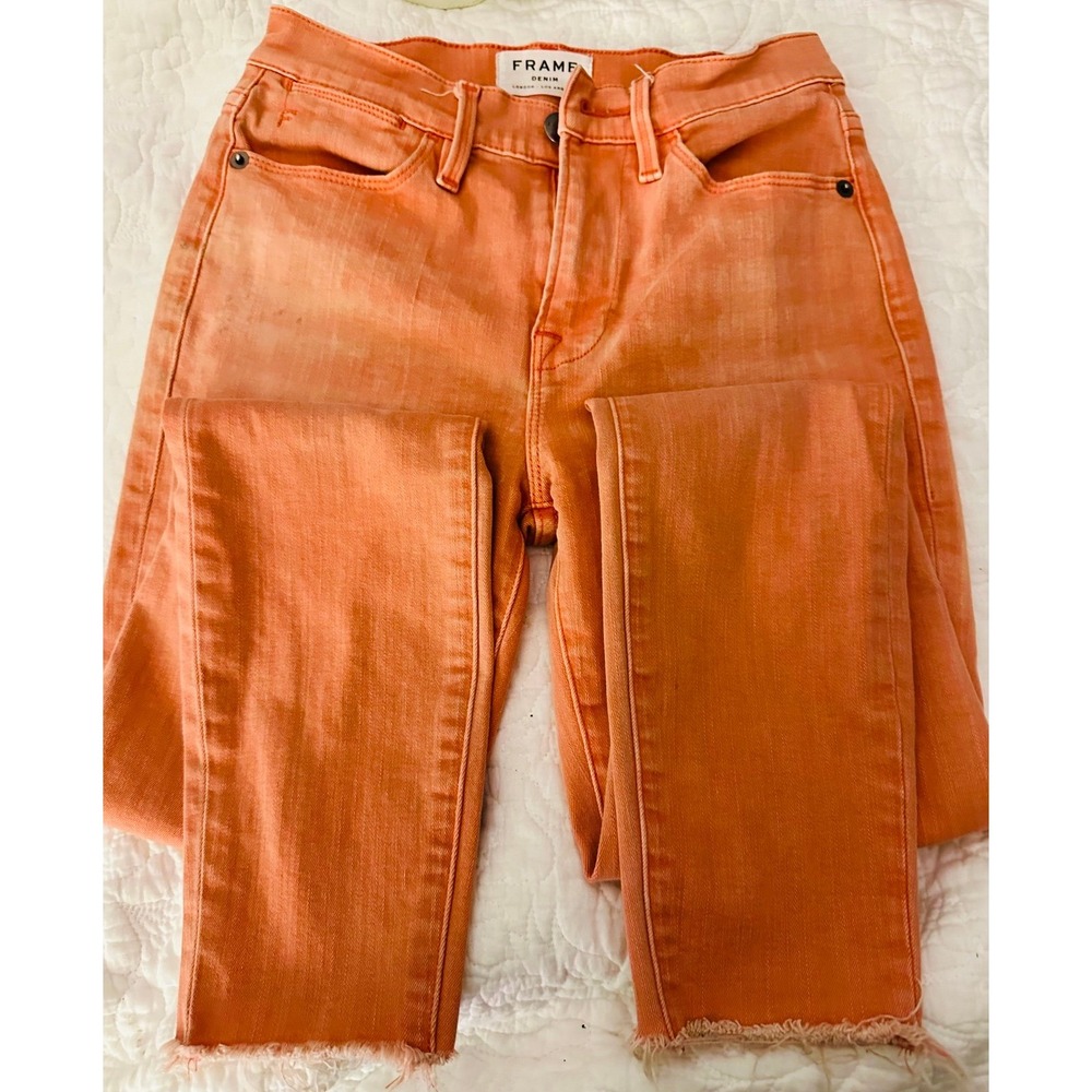 FRAME Denim Le High Skinny Jeans Orange Raw Hem High‎ Rise Size 25
